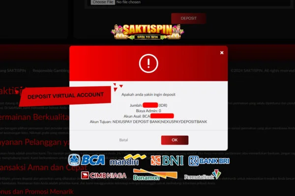 SAT!! SET!! TINGGAL TRANSFER KE NOMOR VIRTUAL ACCOUNT, DEPOSIT KALIAN OTOMATIS BERHASIL PROSES DI SAKTISPIN!! Banner Deposit Virtual Account di SaktiSpin